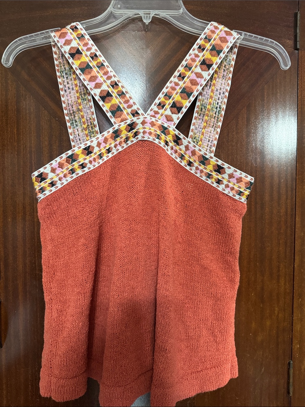 Madewell Rust Orange Knit Tank with Patterned Straps